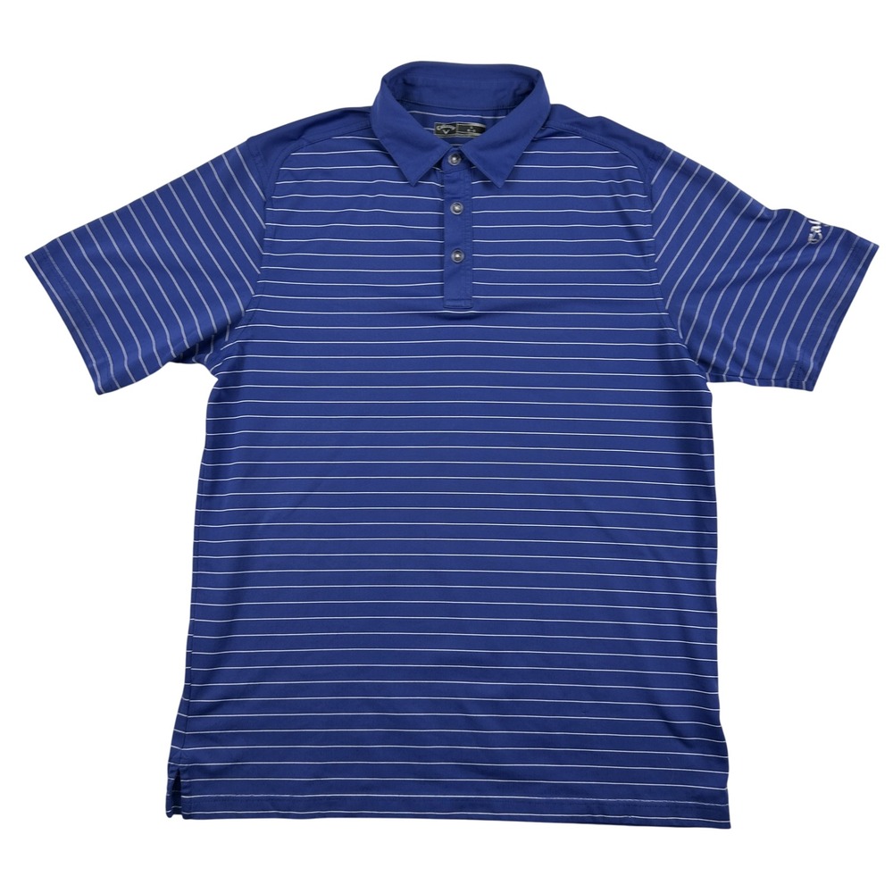 Callaway Polo Shirt Mens Large Blue‎ Striped Golf Performance Moisture Wicking